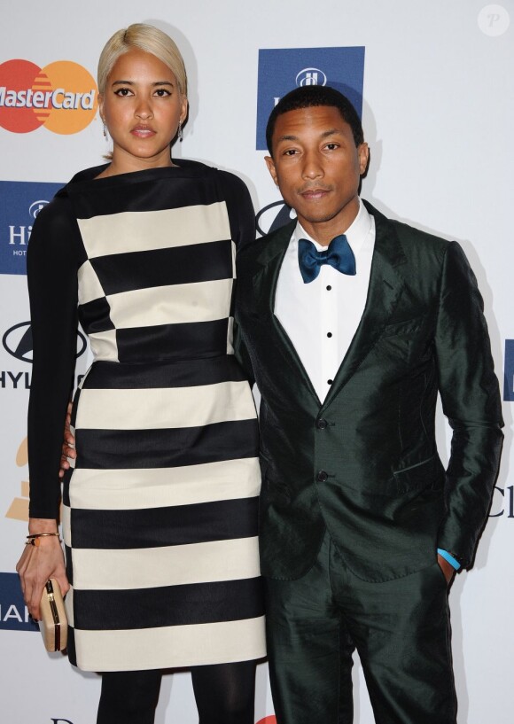 Pharrell Williams au pré-Grammy gala organisé par Clive Davis au Beverly Hilton Hotel, le 9 février 2013.