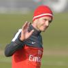 David Beckham, souriant pour son premier entraînement avec le Paris Saint-Germain au Camp des Loges à Saint-Germain-en-Laye le 13 février 2013