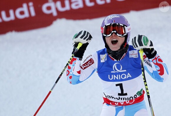 Tessa Worley lors de sa victoire aux mondiaux de Schladming en Autriche le 14 février 2013 en géant