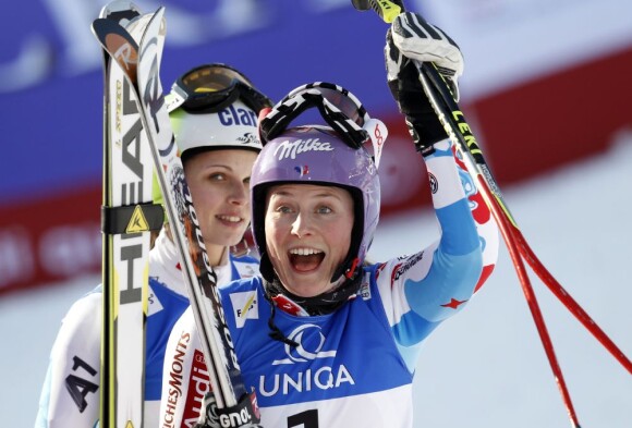 Tessa Worley laisse éclater sa joie après sa victoire aux mondiaux de Schladming en Autriche le 14 février 2013 en géant