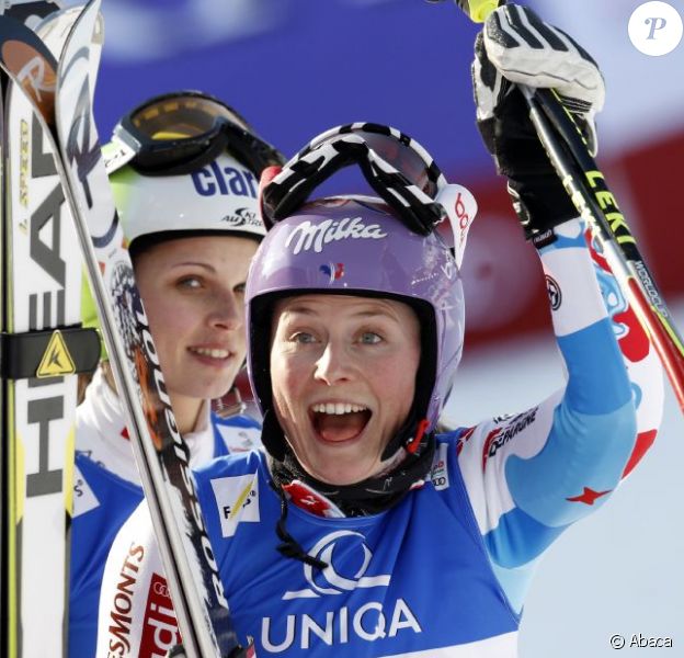 Tessa Worley laisse éclater sa joie après sa victoire aux mondiaux de Schladming en Autriche le 14 février 2013 en géant
