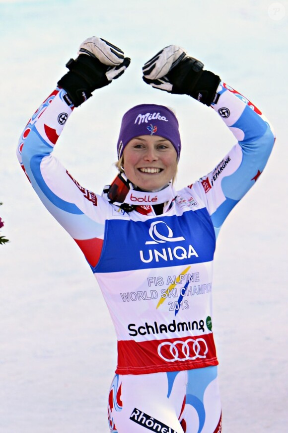 Tessa Worley lors de sa victoire aux mondiaux de Schladming en Autriche le 14 février 2013 en géant