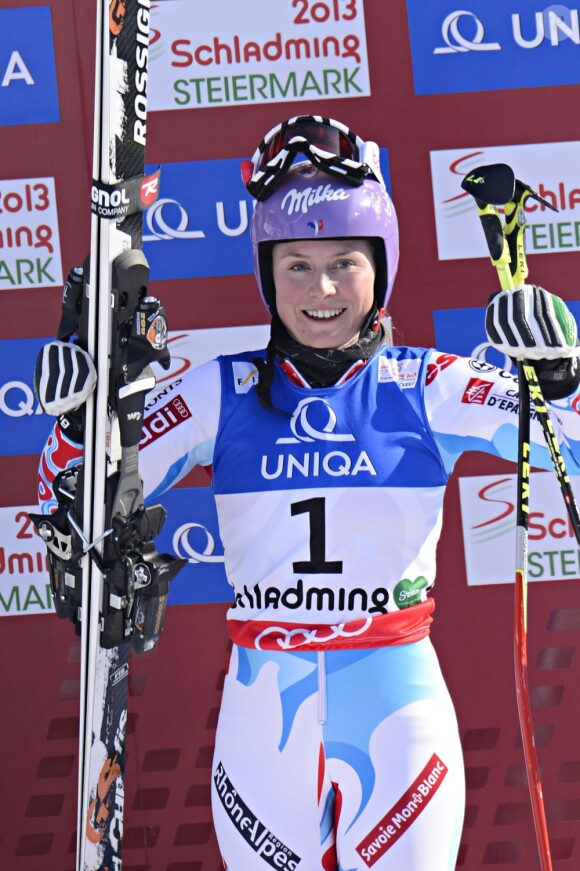 Tessa Worley lors de sa victoire aux mondiaux de Schladming en Autriche le 14 février 2013 en géant