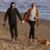 Giovanni Ribisi et sa femme Agyness Deyn se promènent avec leur chien sur une plage à Santa Barbara, le 16 février 2013.