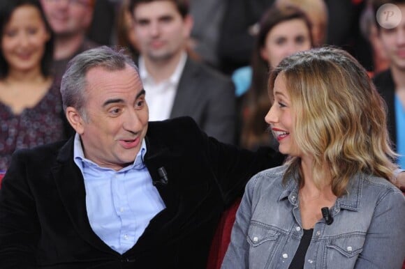 Antoine Duléry et Cécile de France pendant le tournage de l'émission Vivement Dimanche à Paris le 20 février 2013.