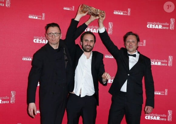 Benjamin Renner, Vincent Patar et Stéphane Aubier (meilleur film d'animation pour Ernest et Célestine) lors de la cérémonie des César à Paris au sein du théâtre du Châtelet le 22 février 2013