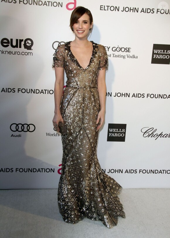 Emma Roberts à la soirée organisée par la fondation Elton John en marge des Oscars, le 24 février 2013 à Los Angeles.