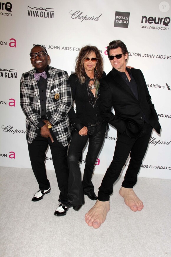 Randy Jackson, Steven Tyler et Jim Carrey à la soirée organisée par la fondation Elton John, en marge des Oscars, le 24 février 2013.