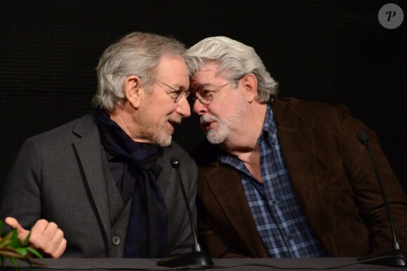 Steven Spielberg et son grand ami George Lucas à Los Angeles, le 5 février 2013.