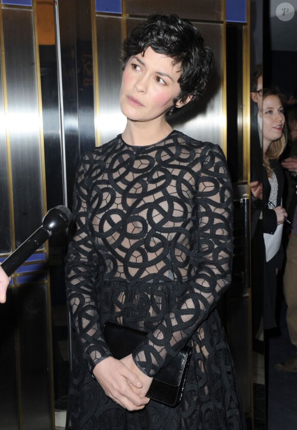 Audrey Tautou tout en transparence pour la première du film Populaire à New York, le 28 février 2013.