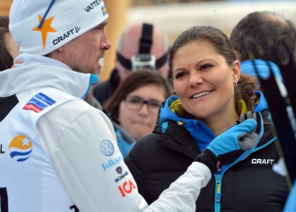 La princesse Victoria de Suède aux championnats du monde de ski nordique à Val di Fiemme, le 27 février 2013.
