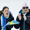 La princesse Victoria et le prince Daniel de Suède étaient les premiers supporters des Suédois lors du 15 km free style masculin aux championnats du monde de ski nordique à Val di Fiemme, le 27 février 2013.
