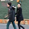 Andrew Garfield et Emma stone vont sur le tournage de The Amazing Spider-Man 2 dans les rues de New York le 28 février 2013.