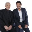 Charles Aznavour et Patrick Bruel lors de l'enregistrement de l'émission Hier Encore à l'Olympia (diffusée le 2 mars) à Paris le 10 janvier 2013