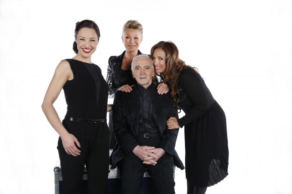 Charles Aznavour, Natasha St-Pier, Sheila et Hélène Ségara lors de l'enregistrement de l'émission Hier Encore à l'Olympia (diffusée le 2 mars) à Paris le 10 janvier 2013