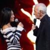 Anggun et Charles Aznavour lors de l'enregistrement de l'émission Hier Encore à l'Olympia (diffusée le 2 mars) à Paris le 10 janvier 2013