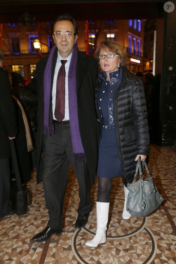 Frédéric Salat-Baroux et sa femme Claude Chirac à leur arrivée au concert anniversaire de Serge Lama à l'Olympia, le 11 février 2013