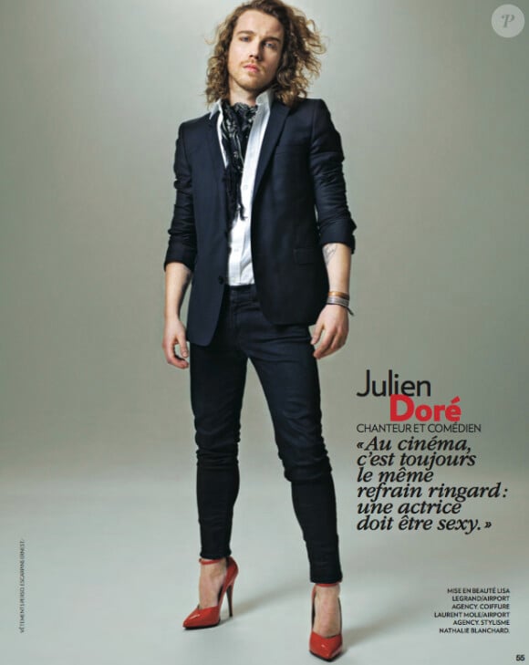 Julien Doré a posé avec des talons dans le numéro de mars 2013 du magazine Marie Claire. Photo publiée avec l'aimable autorisation de Marie Claire.
