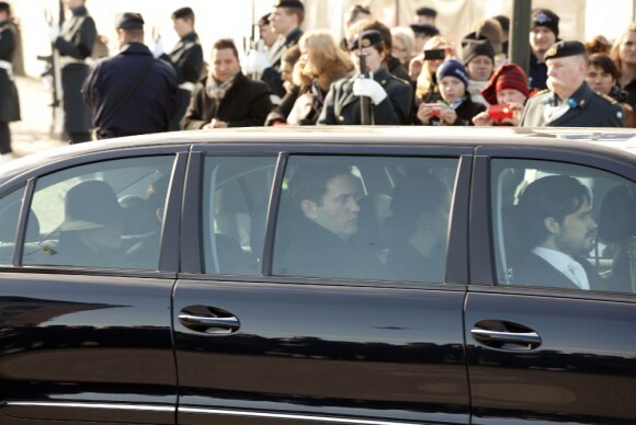 Le prince Carl Philip, La princesse Madeleine et son fiancé Christopher O'Neill lors des obsèques de la princesse Lilian de Suède le 16 mars 2013 à Stockholm