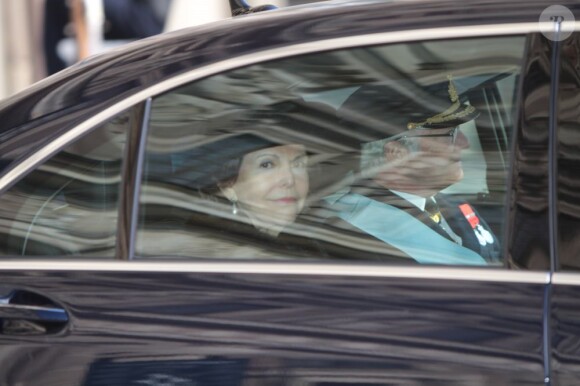 Le roi Carl XVI Gustaf et son épouse la reine Silvia lors des funérailles de la princesse Lilian de Suède, le 16 mars 2013 à Stockholm