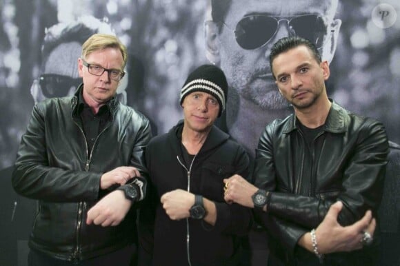 La montre "Big Bang Depeche Mode" portée par le groupe Depeche Mode a été créée par la marque Hublot en faveur de l'ONG charity : water. Berlin, le 18 mars 2013.