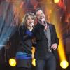 Amandine Bourgeois et Emmanuel Moire lors de l'enregistrement de l'émission Les années bonheur le 11 et le 12 mars 2013 et qui sera diffusée le 13 avril 2013 sur France 2.