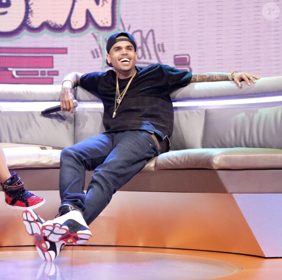 Chris Brown au BET 106 and Park à New York le 1er avril 2013. Le matin, il se confiait à Matt Lauer dans le Today Show.