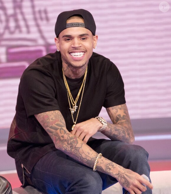 Chris Brown au BET 106 and Park à New York le 1er avril 2013. Le matin, il se confiait à Matt Lauer dans le Today Show.