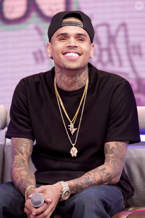Chris Brown au BET 106 and Park à New York le 1er avril 2013. Le matin, il se confiait à Matt Lauer dans le Today Show.
