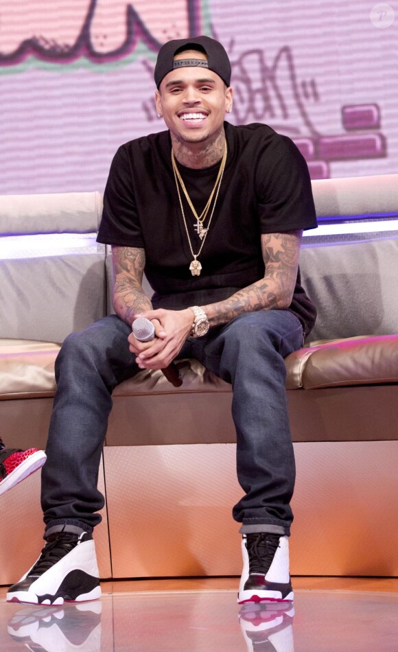 Chris Brown au BET 106 and Park à New York le 1er avril 2013. Le matin, il se confiait à Matt Lauer dans le Today Show.