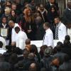 Sortie d'église lors des obsèques de Gérald Babin (candidat de Koh Lanta), à Nemours, le vendredi 5 avril 2013 - Un cortège blanc porte avec dignité le cercueil de Gérald Babin