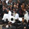 Sortie d'église lors des obsèques de Gérald Babin (candidat de Koh Lanta), à Nemours, le vendredi 5 avril 2013