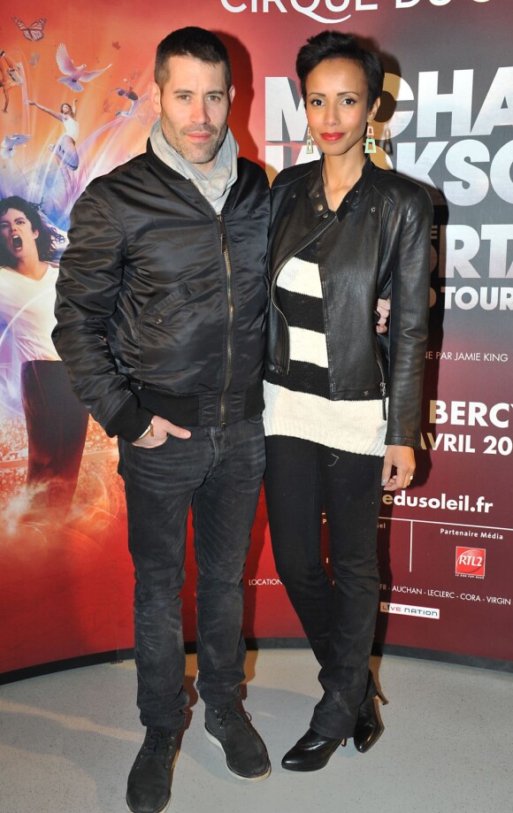 Sonia Rolland et son compagnon Jalil Lespert lors de l'avant-première du spectacle Michael Jackson "Immortal World Tour" par le Cirque du Soleil au Palais Omnisports de Bercy. Le 3 avril 2013.