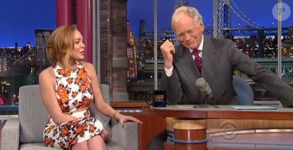 Lindsay Lohan sur le plateau de l'émission The Late Show with David Letterman, le 9 avril 2013 à New York.