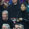Jean-Claude Darmon et Hoda Roche lors du match entre le Paris Saint-Germain et le FC Barcelone au Camp Nou de Barcelone le 10 avril 2013 en quart de finale de Ligue des Champions (1-1)