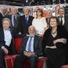 Michel Drucker, Jean-Paul Belmondo, Claudia Cardinale, Jean Rochefort, Pierre Vernier, Jean-Pierre Marielle, Robert Hossein, Claude Rich, Richard Anconina, Guy Bedos et Axelle Red - Enregistrement de l'émission "Vivement Dimanche" consacrée à Jean-Paul Belmondo à Paris le 10 avril 2013, diffusion le 14 avril.