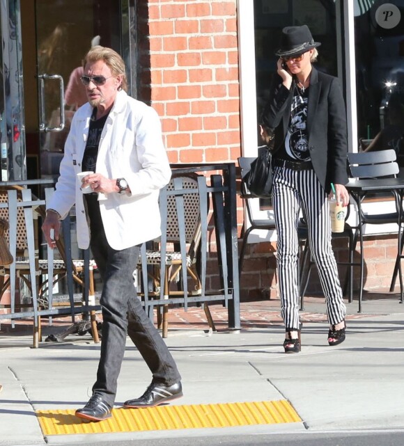 Exclu - Johnny Hallyday et sa femme Laeticia à Beverly Hills, le 9 avril 2013.