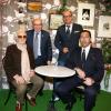 Charles Aznavour, Jacques Pessis, Georges El Assidi, Karl Zéro - Vernissage de l'exposition "Trenet : Le Fou chantant de Narbonne à Paris" à la Galerie des Bibliothèques à Paris, le 11 avril 2013.