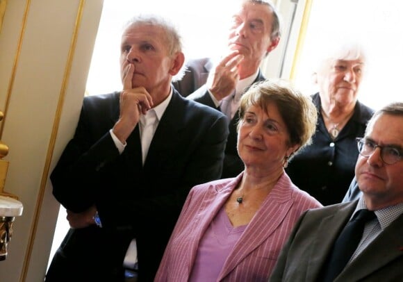 Patrick Poivre d'Arvor et Catherine Tasca à Paris le 17 avril 2013 pour la remise de medailles par Aurelie Filippetti au ministère de la Culture.