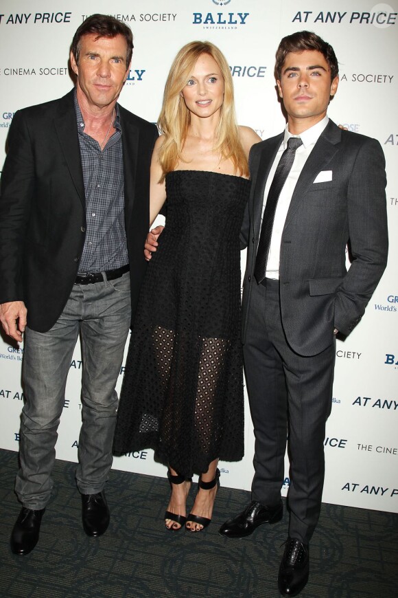 Dennis Quaid, Heather Graham et Zac Efron à la projection du film At Any Price à New York le 18 avril 2013.