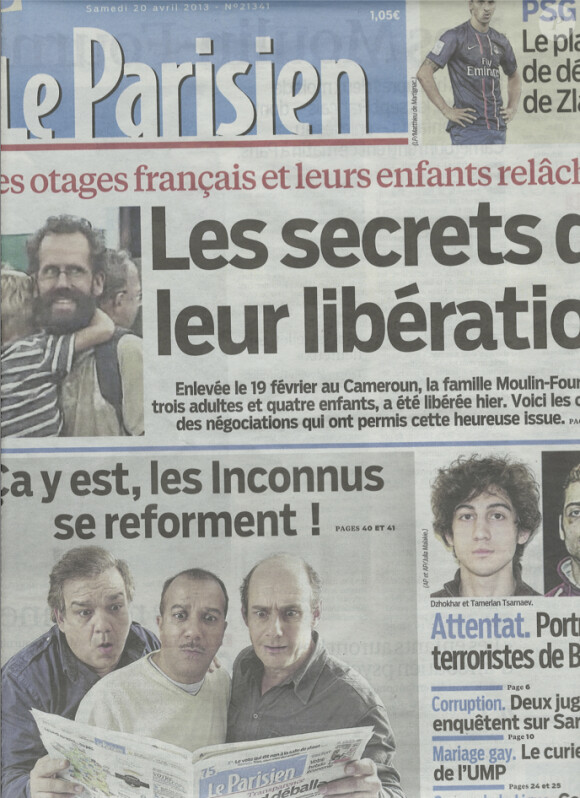 Le Parisien du samedi 20 avril 2012 annonce le retour des Inconnus.