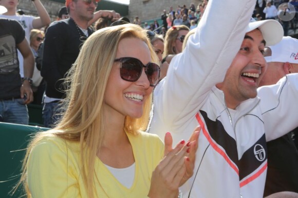 Jelena Ristic, compagne de Novak Djokovic, heureuse du triomphe de son chéri le 21 avril 2013 en finale du Rolex Masters de Monte-Carlo face à Rafael Nadal.