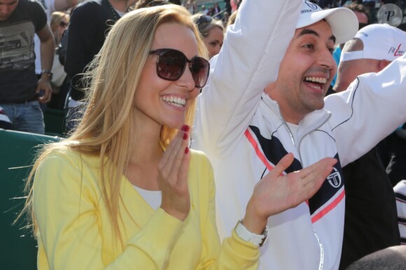 Jelena Ristic, compagne de Novak Djokovic, heureuse du triomphe de son chéri le 21 avril 2013 en finale du Rolex Masters de Monte-Carlo face à Rafael Nadal.