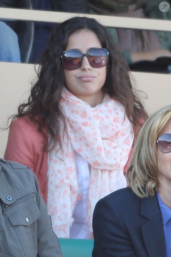 Xisca Perello, compagne de Rafael Nadal, dépitée de voir son chéri s'incliner face à Novak Djokovic le 21 avril 2013 en finale du Rolex Masters de Monte-Carlo.