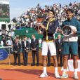  Beaucoup d'émotion et de joie lors de la remise des trophées par le prince Albert de Monaco et la princesse Charlene à Novak Djokovic et Rafael Nadal après la victoire du Serbe en finale du Rolex Masters de Monte-Carlo, le 21 avril 2013. 