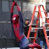 Andrew Garfield en cascade sur le tournage de The Amazing Spider-Man 2 à New York le 28 avril 2013.