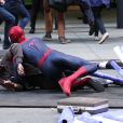Sur le tournage de The Amazing Spider-Man 2 à New York le 28 avril 2013.