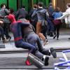 Jamie Foxx plaqué à terre sur le tournage de The Amazing Spider-Man 2 à New York le 28 avril 2013.