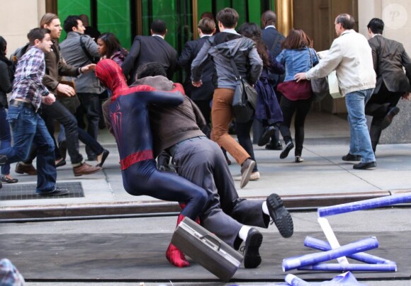 Jamie Foxx plaqué à terre sur le tournage de The Amazing Spider-Man 2 à New York le 28 avril 2013.
