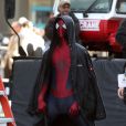 Spider-Man se détend sur le tournage de The Amazing Spider-Man 2 à New York le 28 avril 2013.